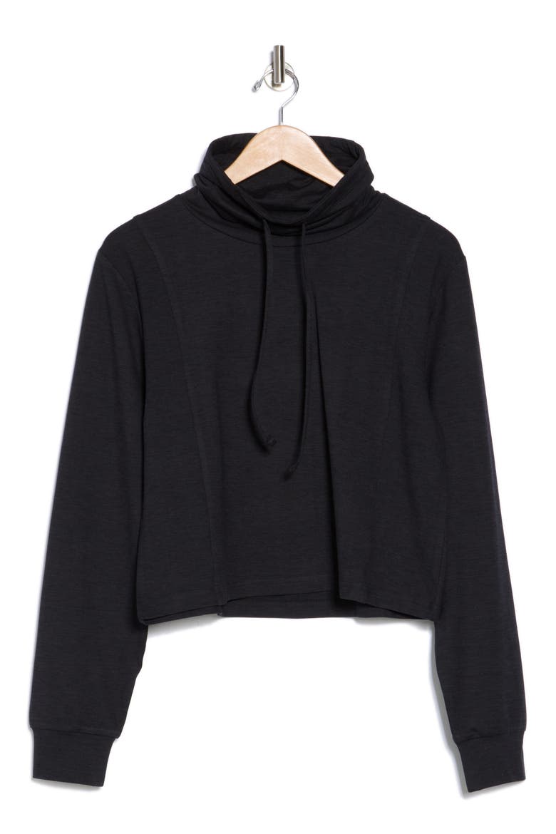 Funnel Neck Heather Top, Alternate, color, BLACK