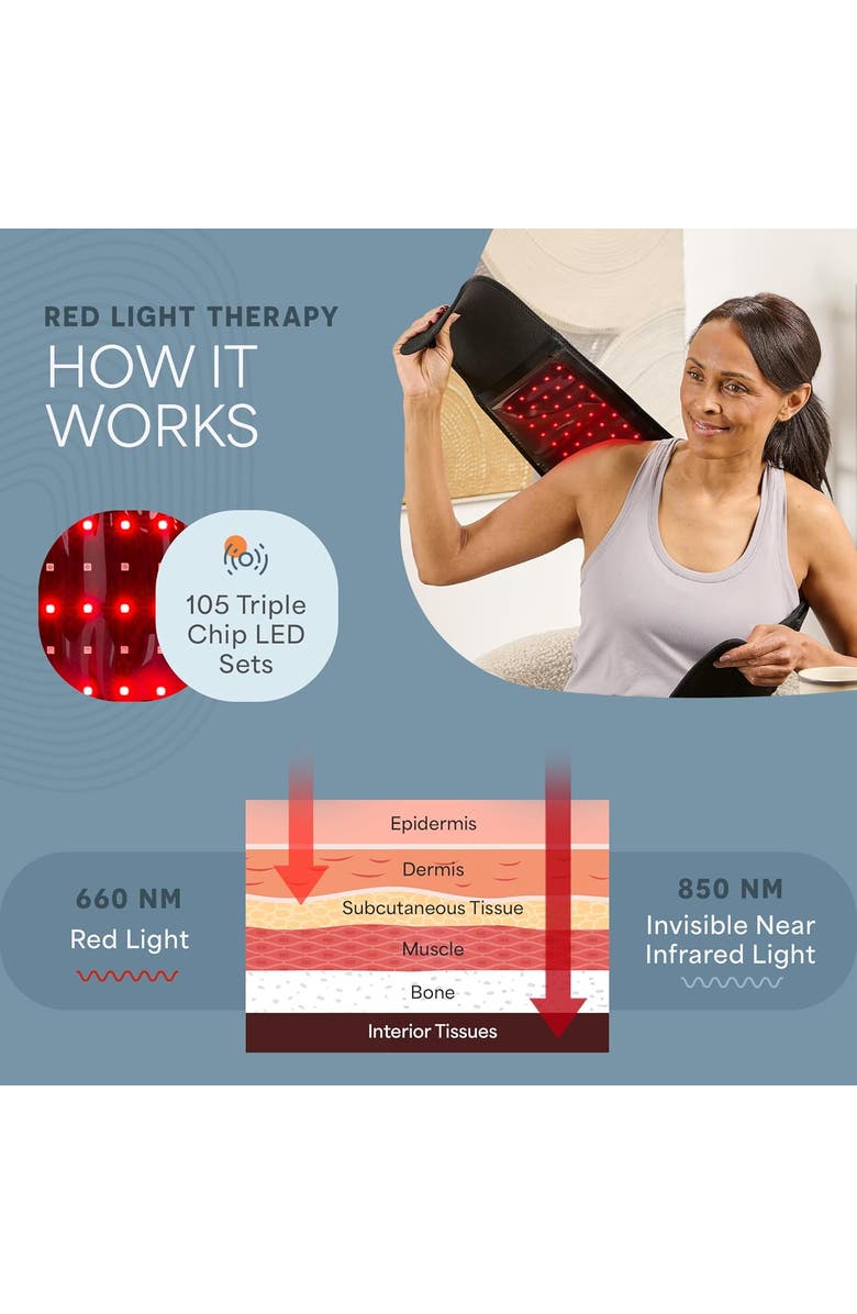 Lifepro Alevared Pro Red Light Therapy Belt  Triple Chip LEDs  660nm & 850nm Wavelengths Infrared light for Body with Vibration, Alternate, color, Pro Black