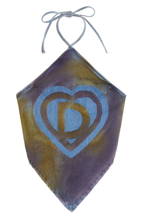 Halter Cotton Blend Denim Top