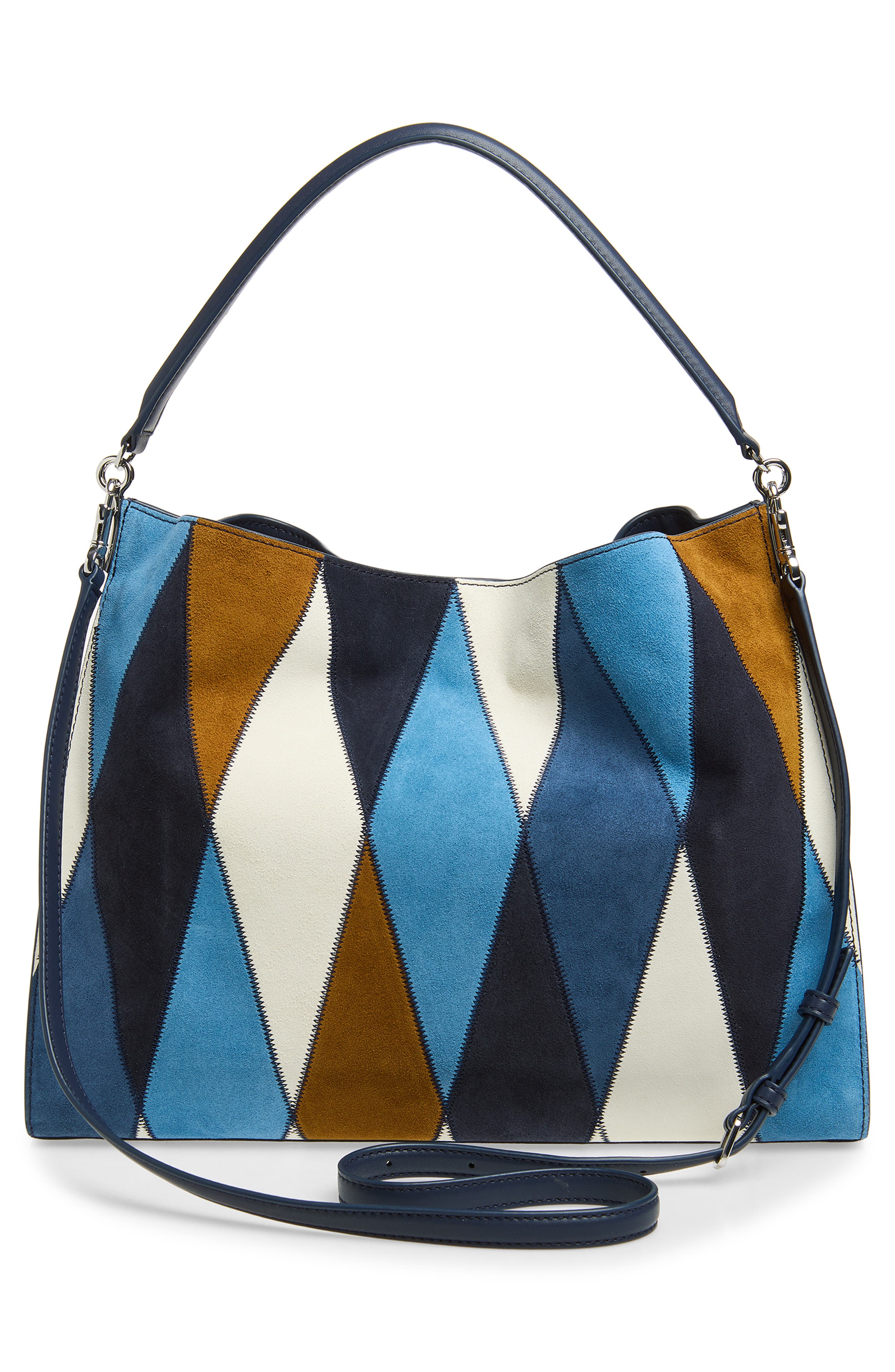 Veronica Beard Vida Patchwork Suede Shoulder Bag, Alternate, color, Blue Multi