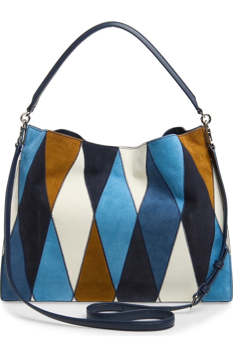 Veronica Beard Vida Patchwork Suede Shoulder Bag, Alternate, color, Blue Multi