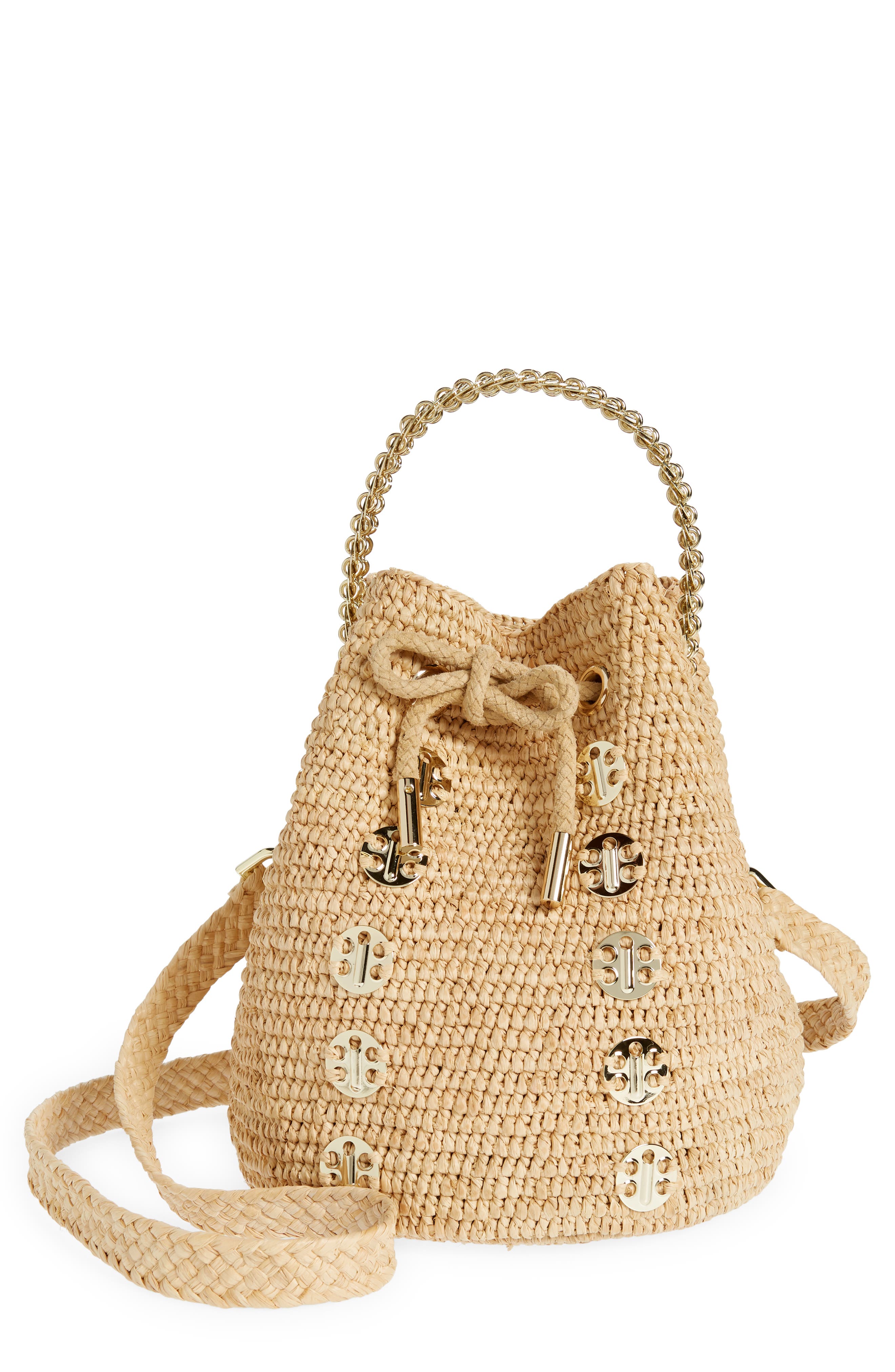 Rabanne Raffia Bucket Bag, Main, color, 