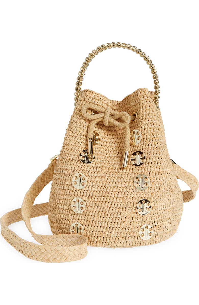 Rabanne Raffia Bucket Bag, Main, color,