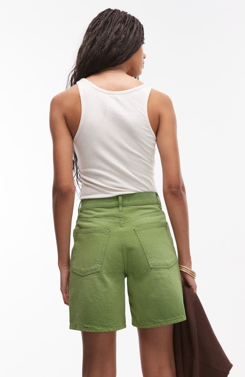 Topshop Loose Fit Denim Shorts In Green