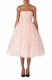 Carolina Herrera Heart Paillette Strapless Tulle Cocktail Dress
