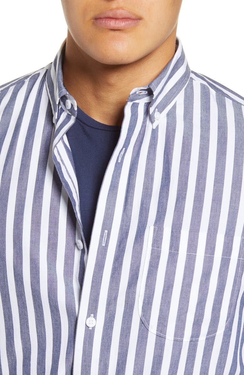 1901 Trim Fit Stripe Button-Down Shirt, Alternate, color, White- Navy Prep Stp