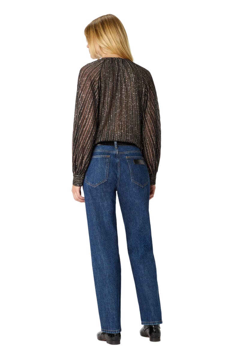 Missoni Flared Crew Neck Sweater With Lamé Stripes, Alternate, color, Black 
Brown