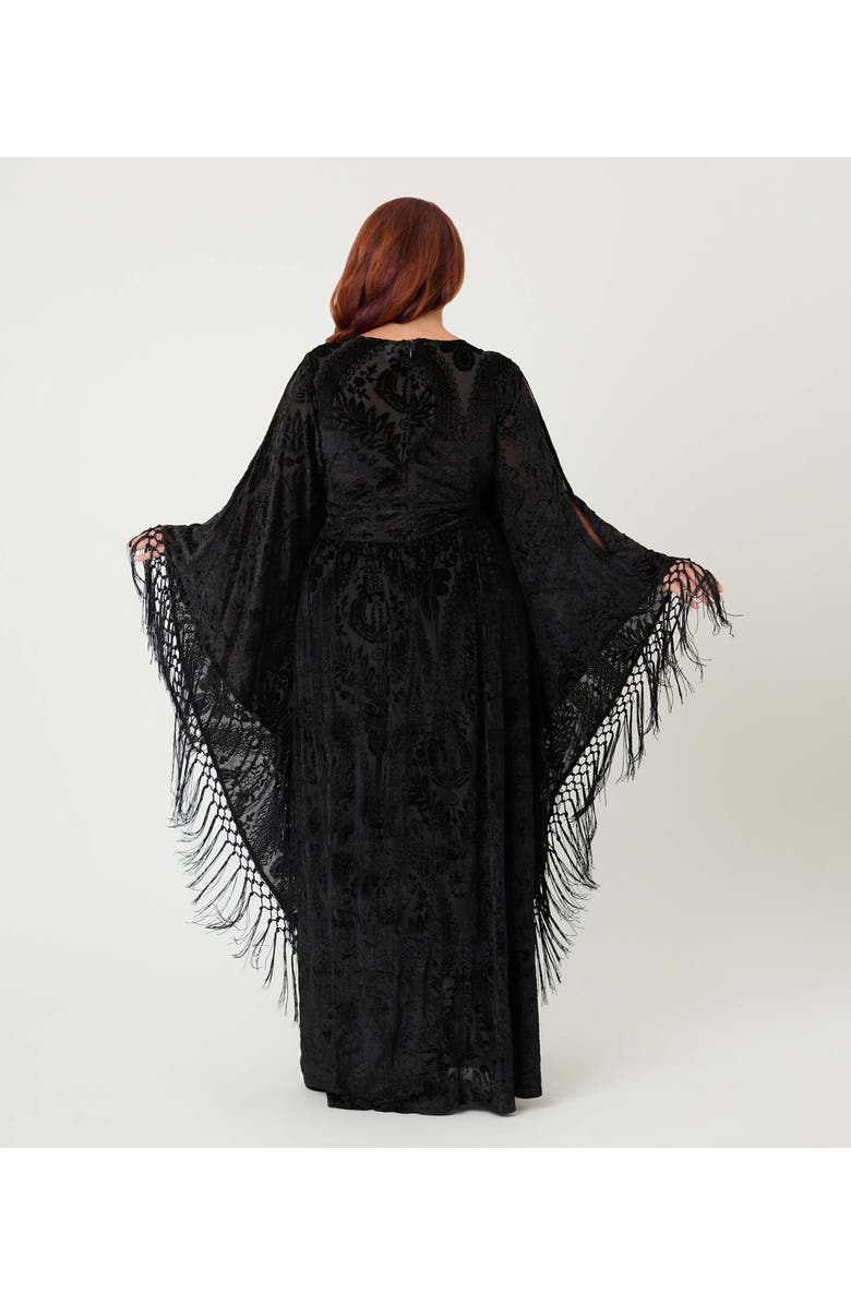 Unique Vintage Plus Size 1960s Fringe Flutter Sleeve Caftan, Alternate, color, Black