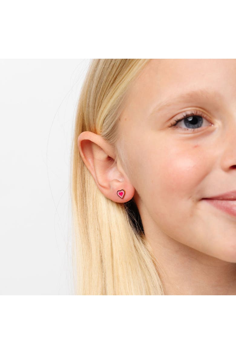 Girls' Radiant Heart Flatback Stud Hypoallergenic Earrings, Alternate, color, Pink