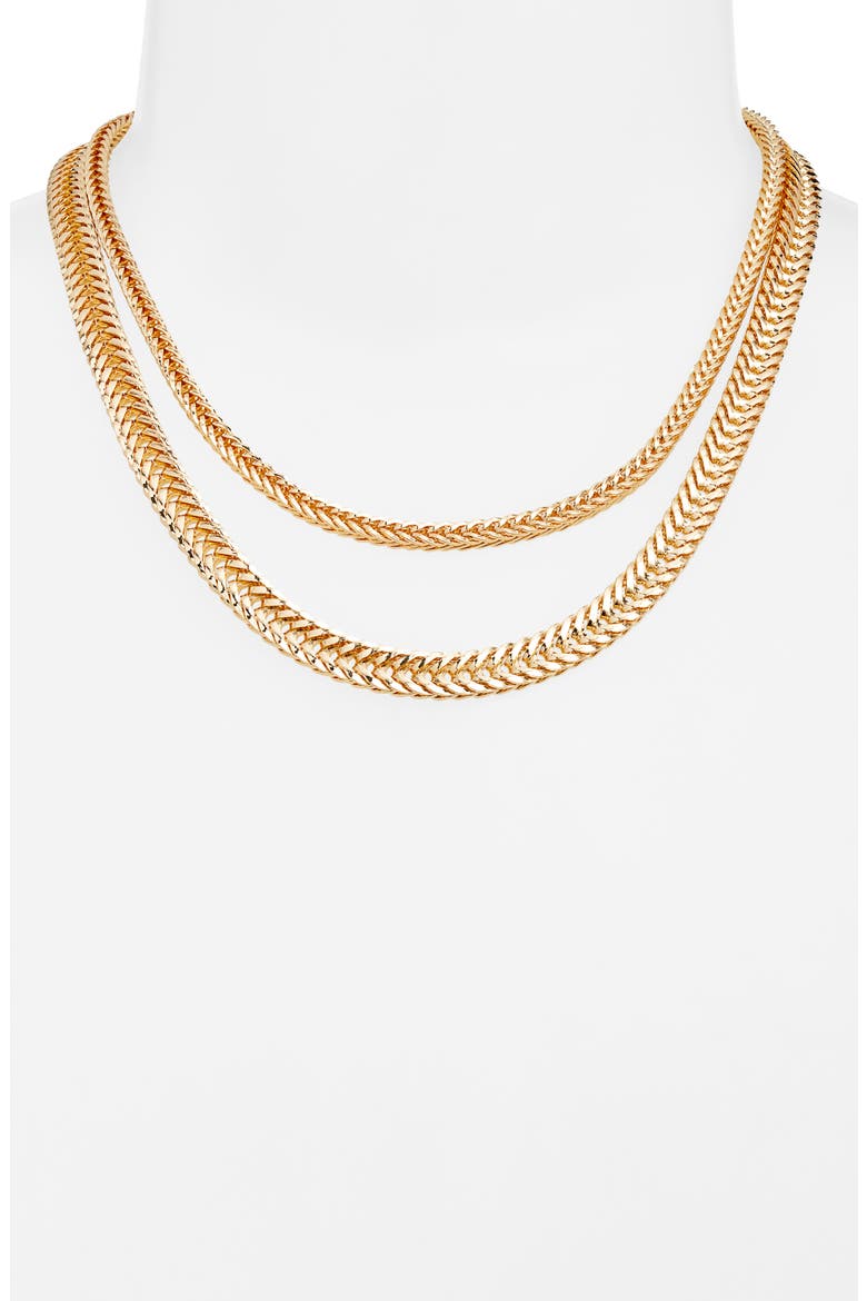 Set of 2 Herringbone Chain Necklaces, Alternate, color, GOLD