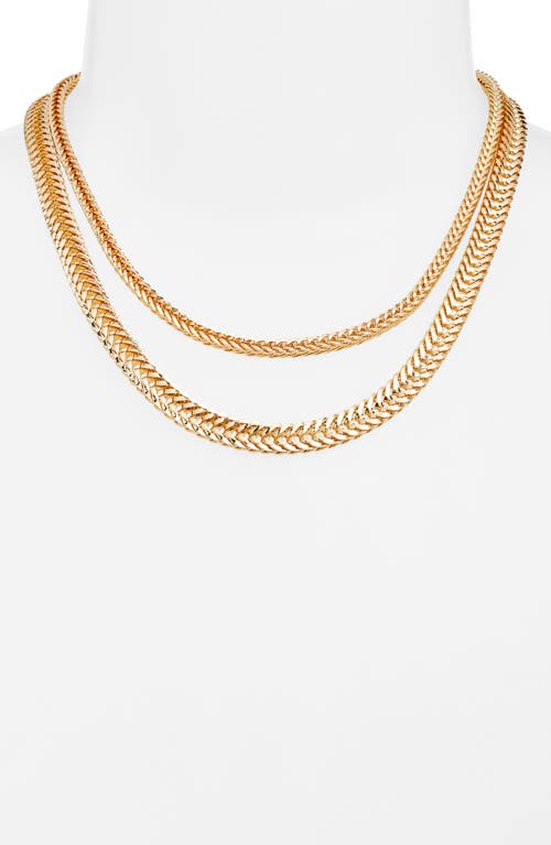 Open Edit Set Of 2 Herringbone Chain Necklaces In Gold