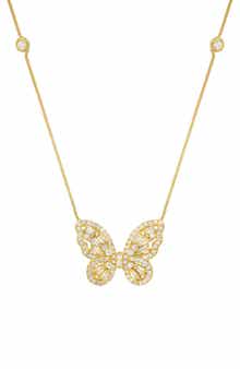 Queen Jewels Sterling Silver CZ Embellished Butterfly Pendant Station Chain Necklace