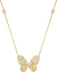 Queen Jewels Sterling Silver CZ Embellished Butterfly Pendant Station Chain Necklace