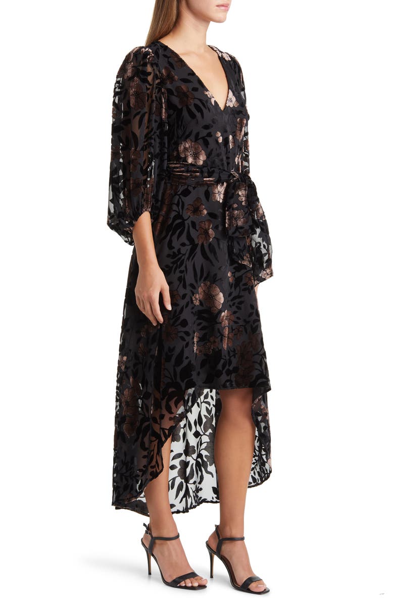 Eliza J Floral Puff Sleeve High Low Cocktail Dress, Alternate, color, 