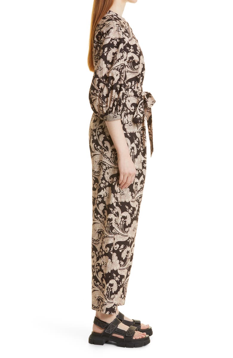 Rebecca Taylor Paisley Cotton Jumpsuit, Alternate, color, Scroll Paisley Espresso