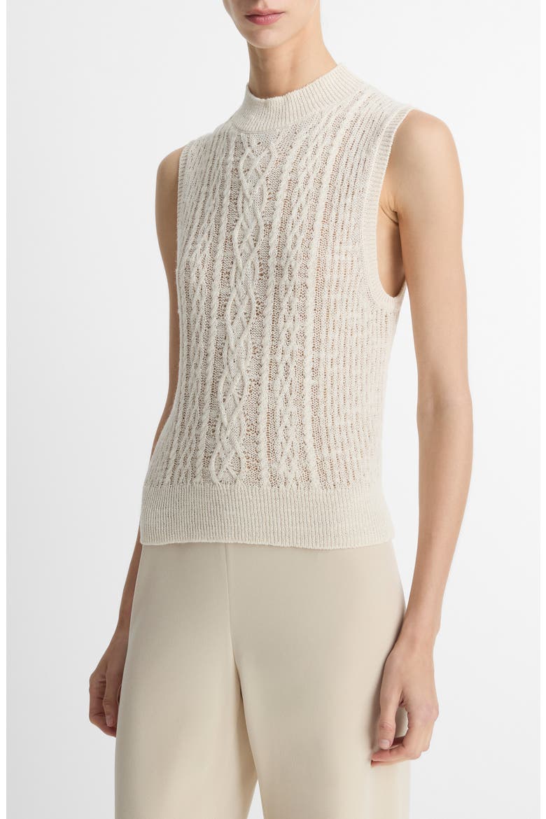 Mock Neck Cable Stitch Sweater Vest, Alternate, color, OFF WHITE/GOLD CLIFF