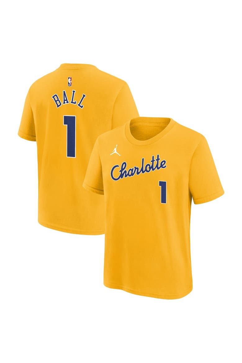 Youth Nike LaMelo Ball Yellow Charlotte Hornets 2025/26 City Edition Name & Number T-Shirt, Main, color, Yellow