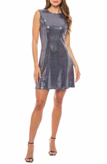 bebe Metallic Sleeveless Fit & Flare Minidress