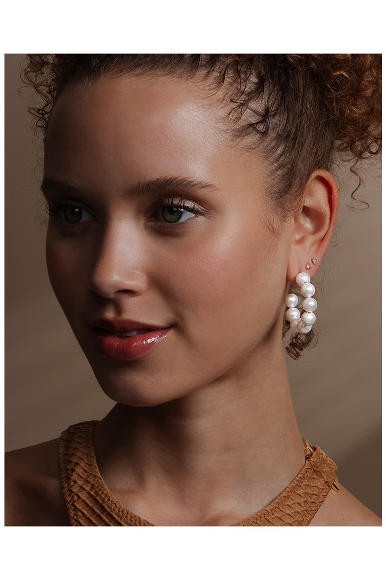 Life's A Ball Imitation Pearl Hoop Earrings, Alternate, color, WHITE PEARL/ GOLD