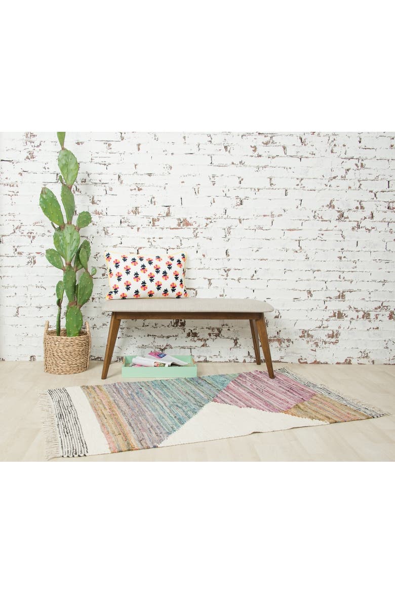 Addy Boho Floral White Multicolor Cotton Decor Accent Throw Pillow, Alternate, color, Blue