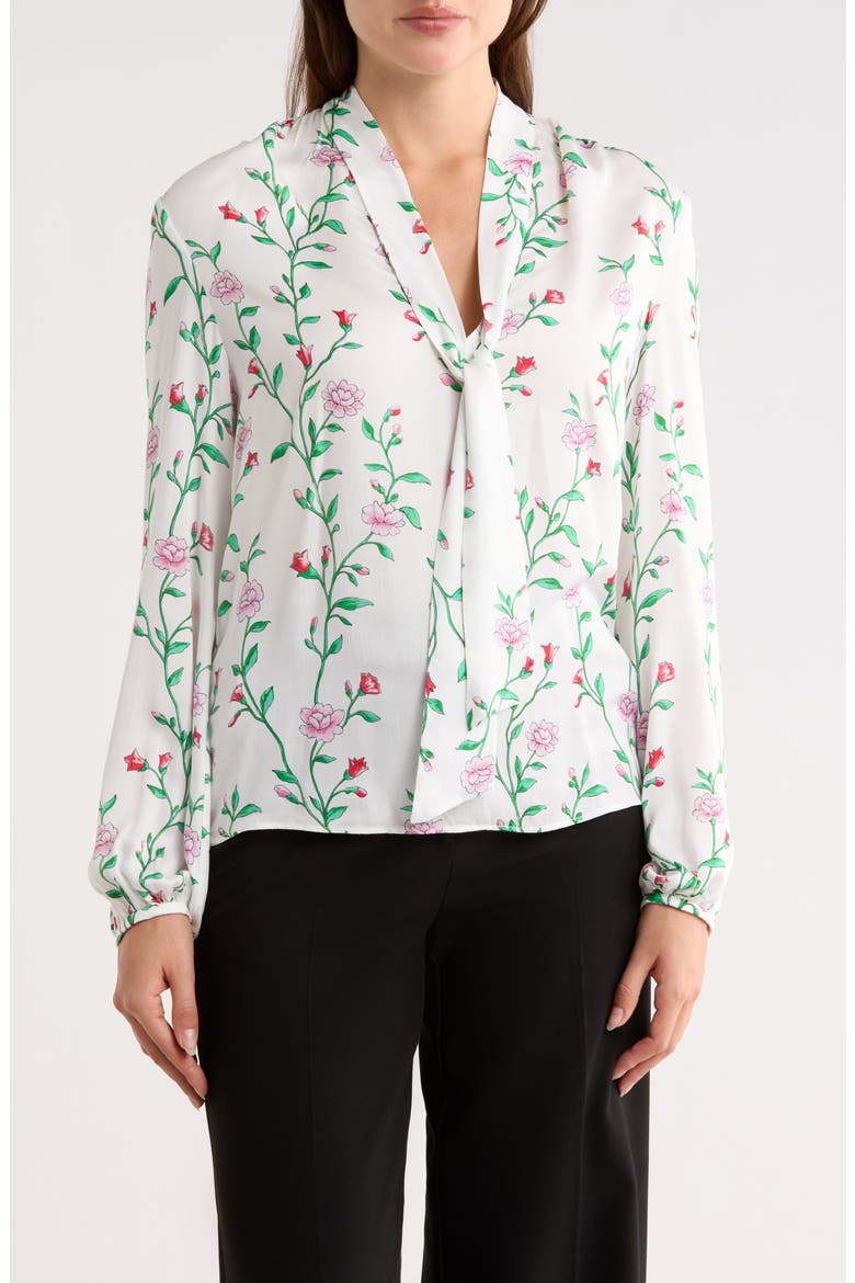 Floral Tie Neck Long Sleeve Top, Main, color, WHITE/ PINK