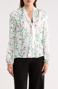 Longchamp Floral Tie Neck Long Sleeve Top
