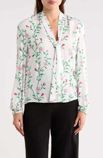 Floral Tie Neck Long Sleeve Top