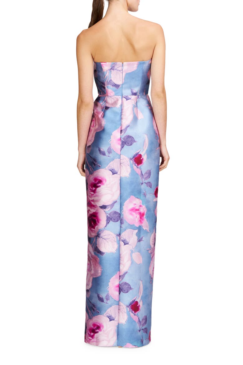 Lucienne Floral Strapless Column Gown, Alternate, color, PEARL BLUE MULTI