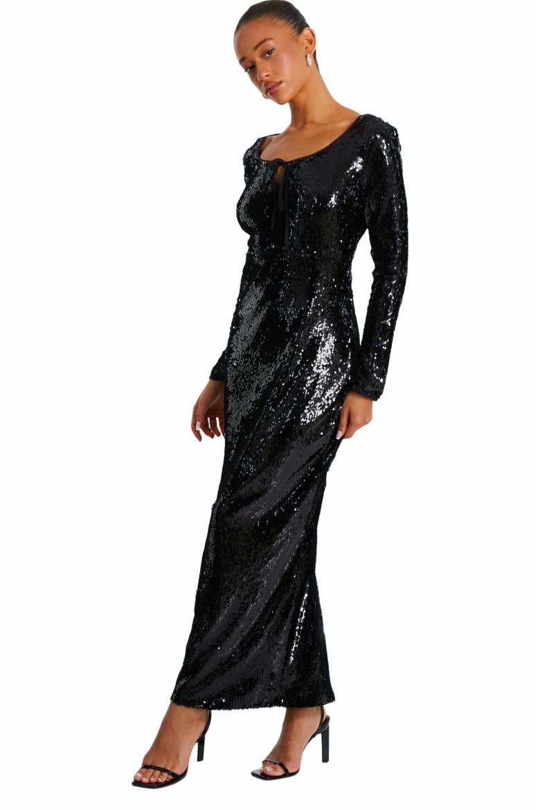 Sequin Tie Front Maxi Dress, Alternate, color, Black