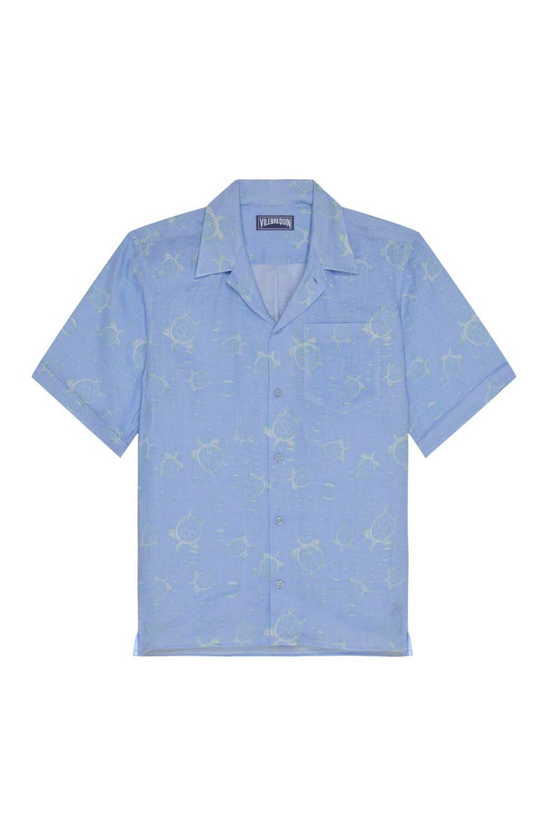 Vilebrequin Men Linen Bowling Shirt Bubble 3D, Main, color, Cyan