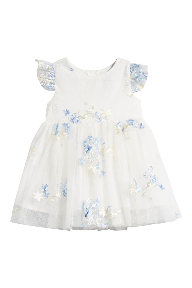 Floral Embroidered Tulle Dress, Main, color, WHITE/ BLUE