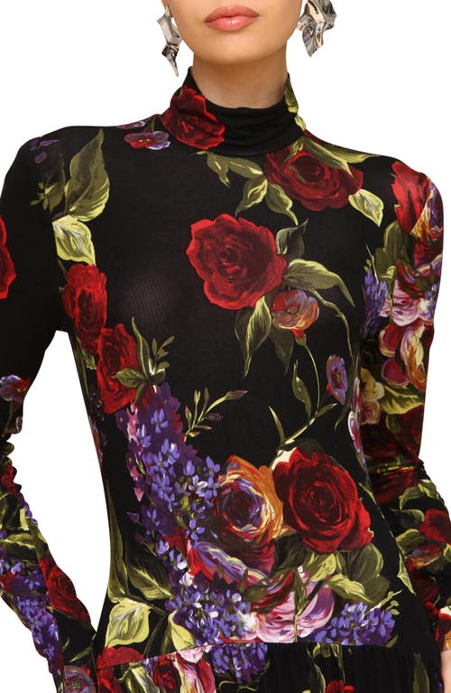 Avec Les Filles Floral Long Sleeve Jersey Maxi Dress In Dark Portofino Rose