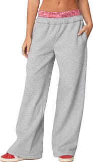 EDIKTED Gingham Waist Wide Leg Sweatpants