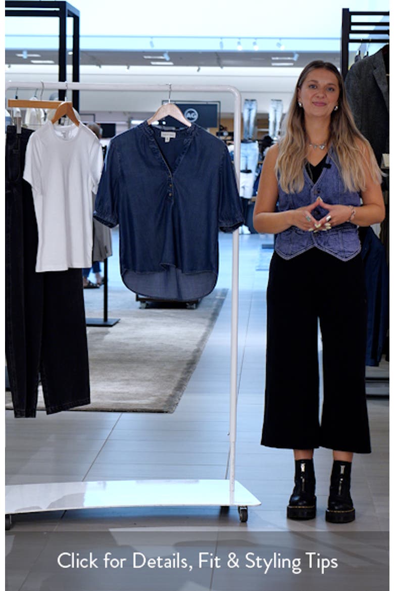 Puff Sleeve Half Placket Chambray Top video