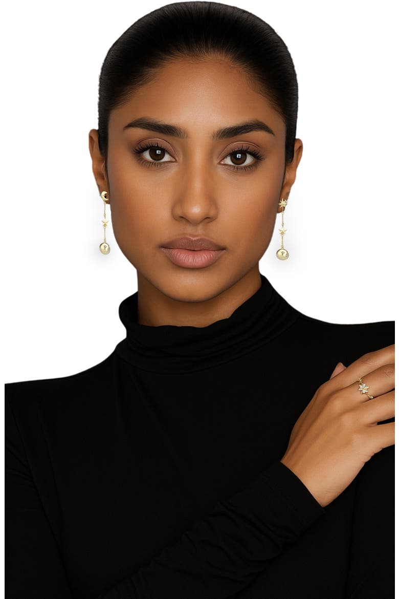 Mismatched Moon & Star Linear Ball Drop Earrings, Alternate, color, GOLD