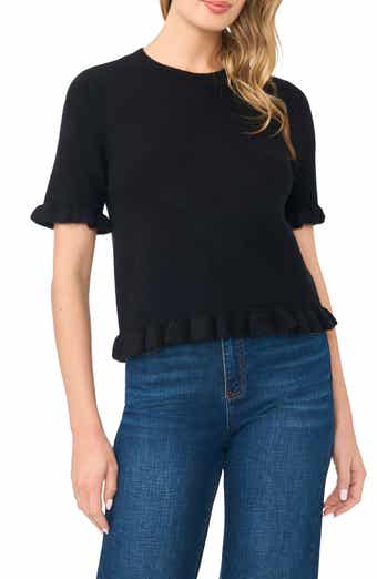 Ruffle Trim Short Sleeve Sweater