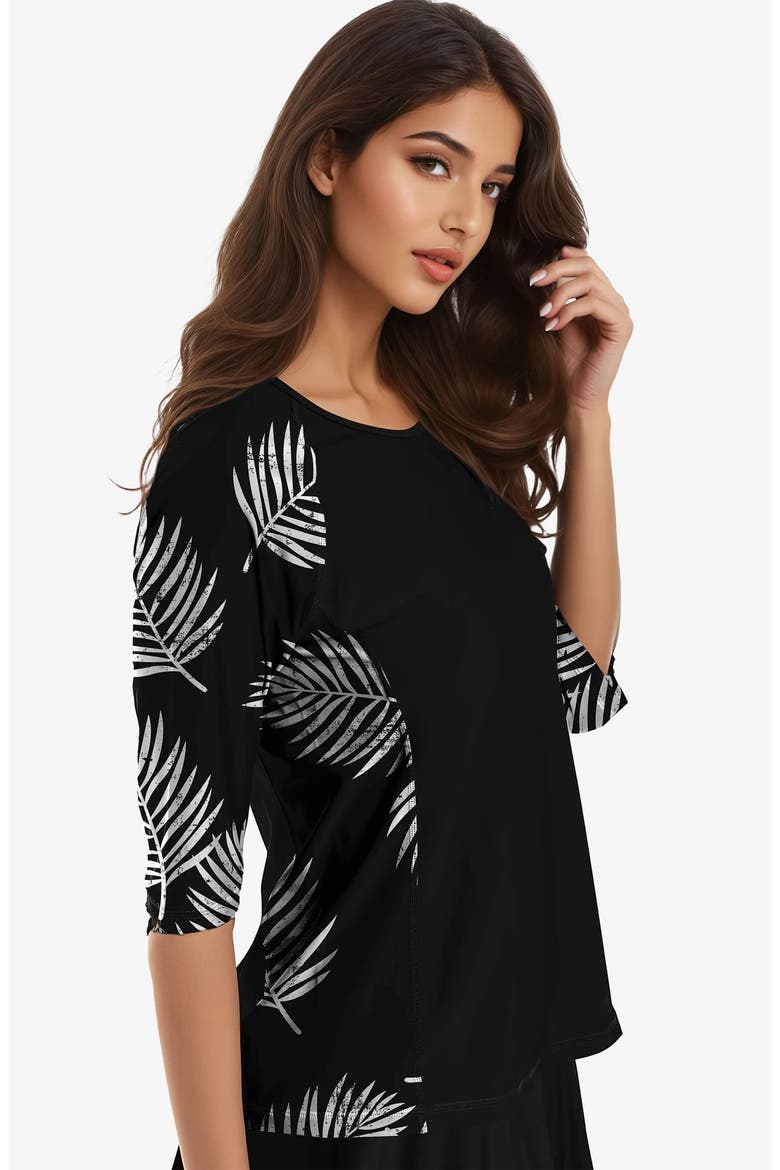 Loose Fit Margaux Swim Top, Alternate, color, Black/Black Palms