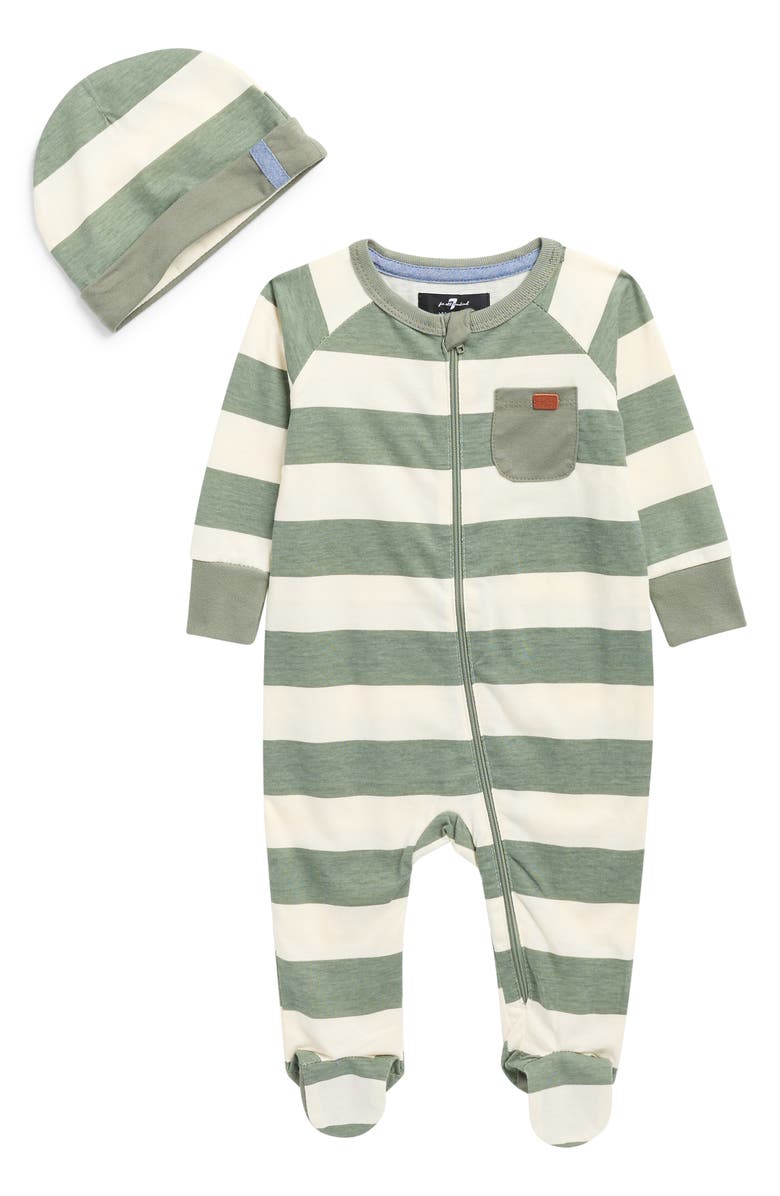 7 For All Mankind Footie & Hat Set, Main, color,