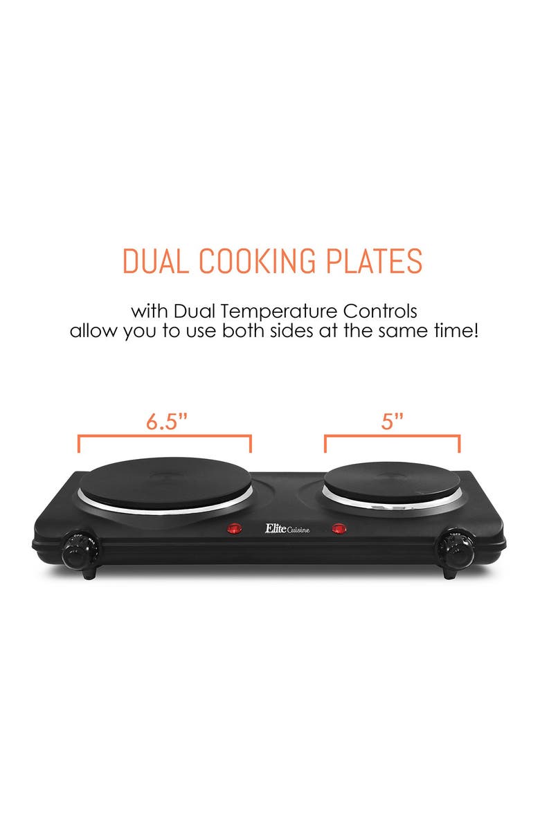 MAXI-MATIC Elite Cuisine Double Countertop Portable Buffet Burner Electric Hot Plate - Black, Alternate, color, 