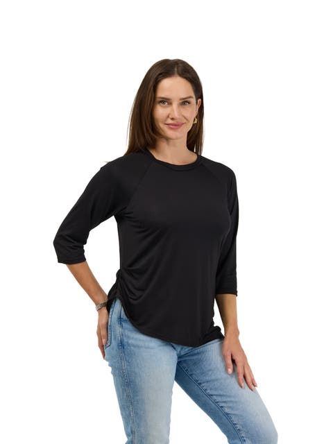 Basic Womens Soft Stretch Three Quarter Sleeve Relaxed Top