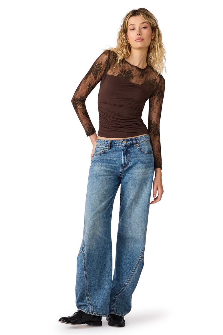 Reese Lace & Ruched Knit Top, Alternate, color, DARK ESPRESSO