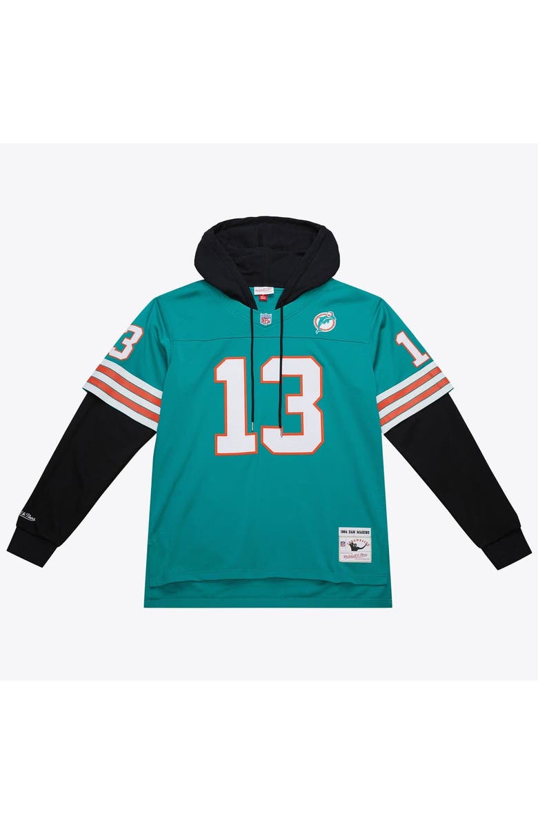 Mitchell & Ness Men's Mitchell & Ness Dan Marino Aqua Miami Dolphins Player Name & Number Hoodie Legacy Jersey, Main, color, 