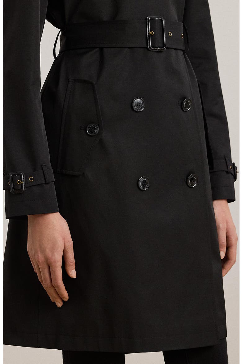 Belted Water Resistant Double Breasted Trench Coat, Alternate, color, BLACK