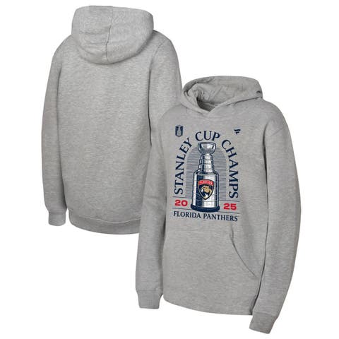 Youth Fanatics Heather Gray Florida Panthers 2025 Stanley Cup Champions Locker Room Pullover Hoodie