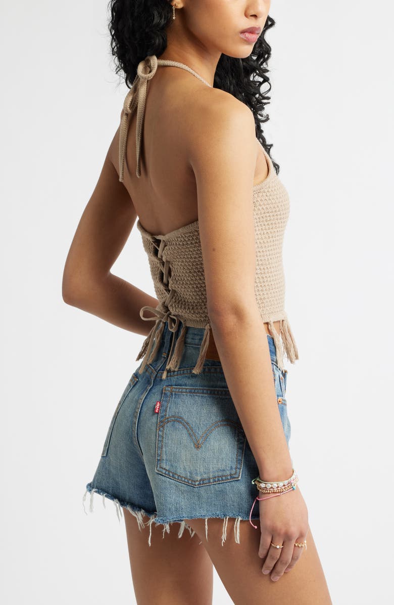 BP. Crochet Cotton Blend Halter Top, Alternate, color, Tan Savannah