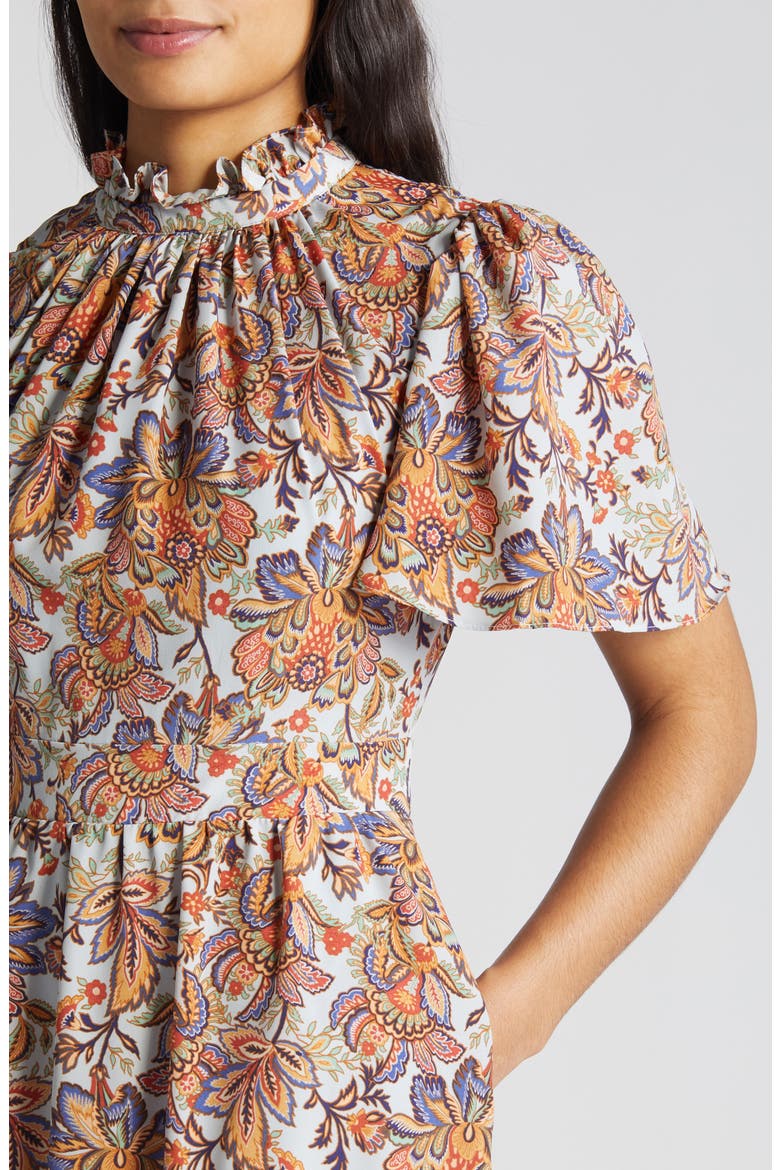 Print Mock Neck Midi Dress, Alternate, color, MINT MULTI