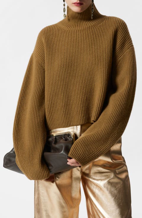 Rib Knit Wool Turtleneck Sweater