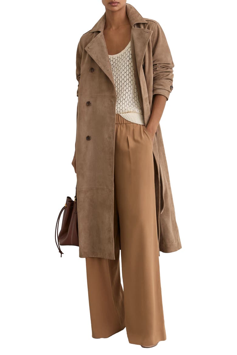 Ester Suede Trench Coat, Main, color, NEUTRAL
