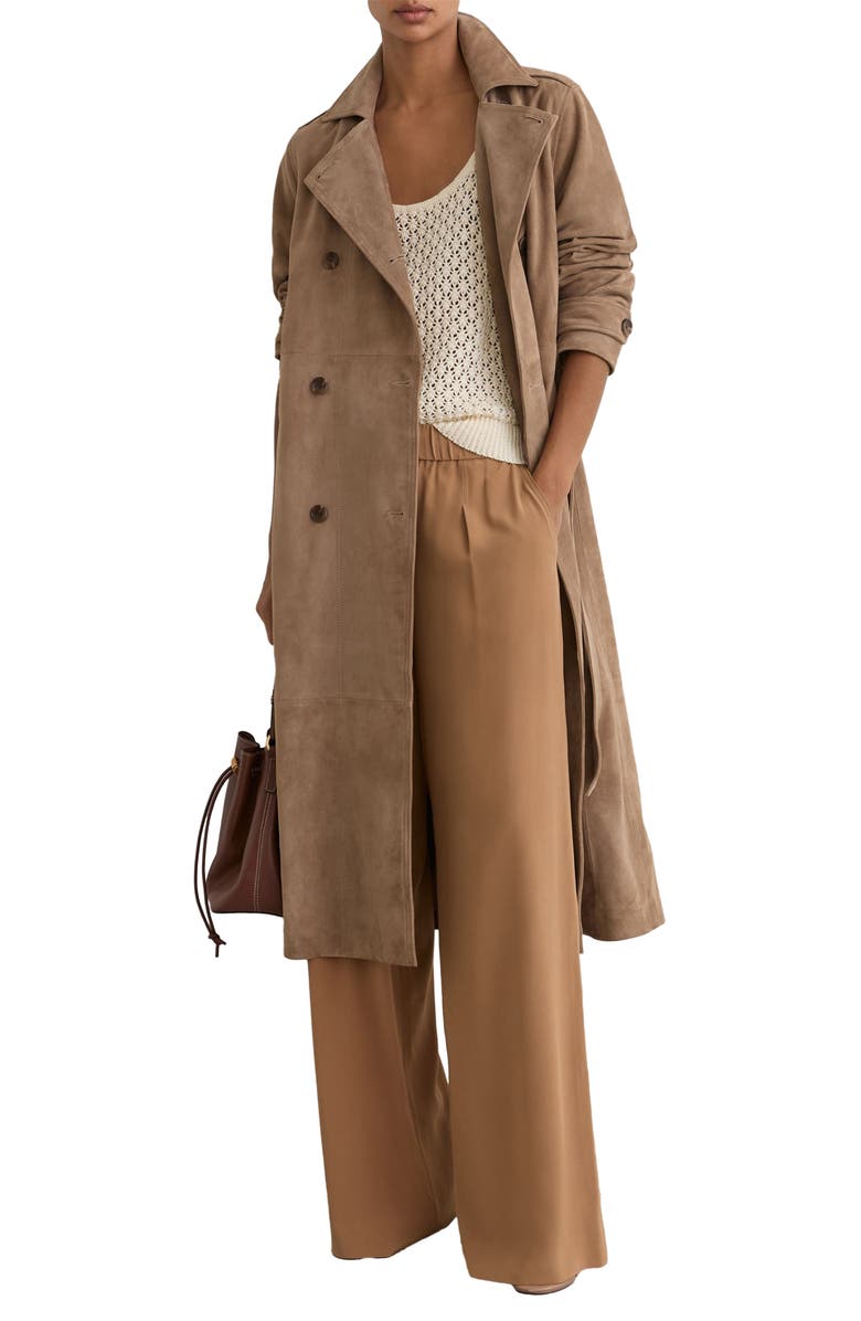 Reiss Ester Suede Trench Coat, Main, color, Neutral