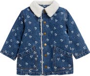 Rylee + Cru Heart Ditsy Genuine Shearling Trim Denim Chore Coat